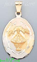 14K Gold Virgin of San Juan 3Color Engraved Charm Pendant