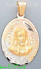 14K Gold Jesus Sacred Heart 3Color Engraved Charm Pendant