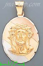 14K Gold Jesus Christ Face 3Color Engraved Charm Pendant