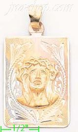 14K Gold Jesus Christ Face 3Color Engraved Charm Pendant