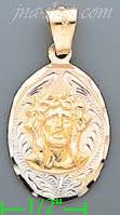 14K Gold Jesus Christ Face 3Color Engraved Charm Pendant