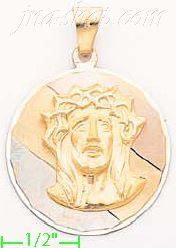 14K Gold Jesus Christ Face 3Color Engraved Charm Pendant