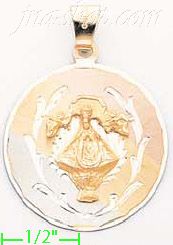 14K Gold Virgin of San Juan 3Color Engraved Charm Pendant