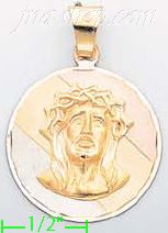 14K Gold Jesus Christ Face 3Color Engraved Charm Pendant