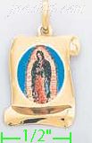 14K Gold Virgin of Guadalupe Scroll Picture Charm Pendant