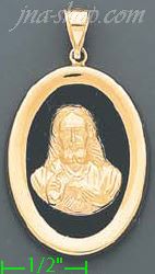 14K Gold Sacred Heart of Jesus Onyx Charm Pendant