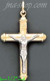14K Gold 2Tone Tubular Crucifix Cross Charm Pendant