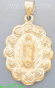 14K Gold Virgin of Guadalupe Hollow Charm Pendant