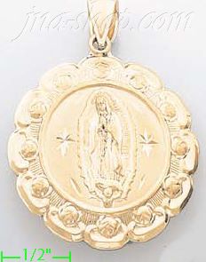 14K Gold Virgin of Guadalupe Hollow Charm Pendant