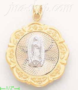 14K Gold Virgin of Guadalupe w/Roses Assorted Charm Pendant