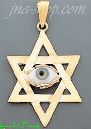 14K Gold David's Star w/Evil Eye Assorted Charm Pendant