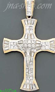 14K Gold Crucifix Multi CZ Cross Charm Pendant