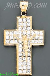 14K Gold Crucifix Multi CZ Cross Charm Pendant