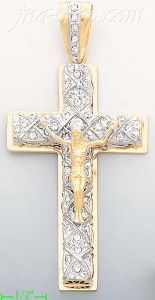 14K Gold Crucifix Multi CZ Cross Charm Pendant