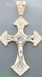 14K Gold Crucifix Multi CZ Cross Charm Pendant