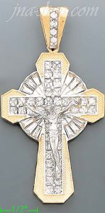 14K Gold Crucifix Multi CZ Cross Charm Pendant