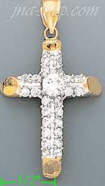 14K Gold CZ Cross Charm Pendant