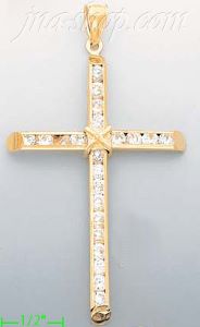 14K Gold CZ Cross Charm Pendant