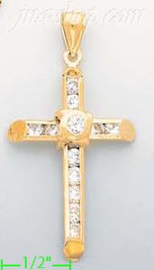 14K Gold CZ Cross Charm Pendant