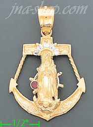 14K Gold Virgin of Guadalupe Anchor Motion CZ Charm Pendant