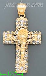 14K Gold Cross Crucifix Motion CZ Charm Pendant