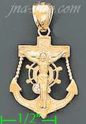 14K Gold Anchor Crucifix Motion CZ Charm Pendant