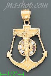 14K Gold Anchor Crucifix Motion CZ Charm Pendant