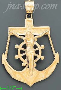 14K Gold Anchor Crucifix Motion CZ Charm Pendant