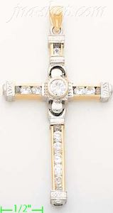 14K Gold Cross Motion CZ Charm Pendant