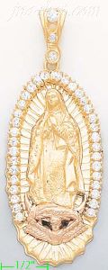 14K Gold Virgin of Guadalupe CZ Charm Pendant