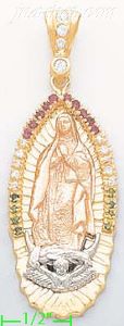 14K Gold Virgin of Guadalupe CZ Charm Pendant