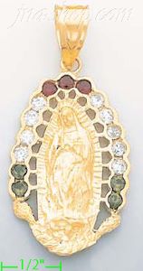 14K Gold Virgin of Guadalupe CZ Charm Pendant