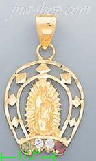 14K Gold Virgin of Guadalupe CZ Charm Pendant