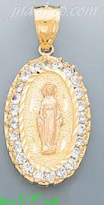 14K Gold Virgin Mary CZ Charm Pendant