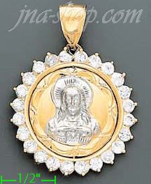 14K Gold Sacred Heart of Jesus CZ Charm Pendant