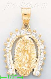 14K Gold Virgin of Guadalupe CZ Charm Pendant