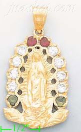 14K Gold Virgin of Guadalupe CZ Charm Pendant