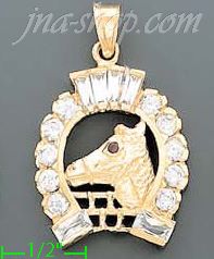 14K Gold Horse Head Horseshoe CZ Charm Pendant