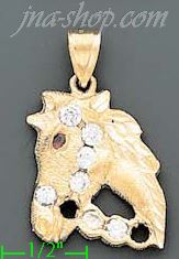 14K Gold Horse Head CZ Charm Pendant