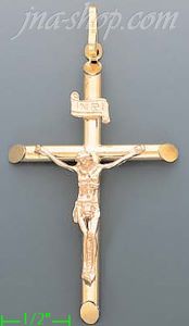 14K Gold Tubular Cross Crucifix Charm Pendant