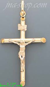 14K Gold Tubular Cross Crucifix Charm Pendant