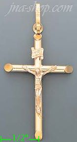 14K Gold Tubular Cross Crucifix Charm Pendant