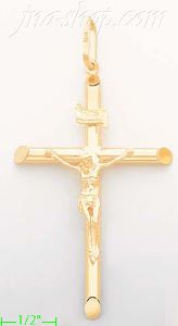 14K Gold Tubular Cross Crucifix Charm Pendant