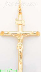 14K Gold Tubular Cross Crucifix Charm Pendant