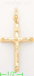 14K Gold Tubular Cross Crucifix Charm Pendant