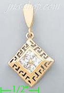 14K Gold Diamond Shape Greek Design CZ Charm Pendant