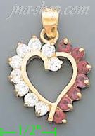 14K Gold White & Red Heart CZ Charm Pendant