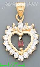 14K Gold White & Red Heart CZ Charm Pendant