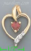 14K Gold White & Red Heart CZ Charm Pendant