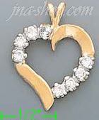 14K Gold Open Heart CZ Charm Pendant